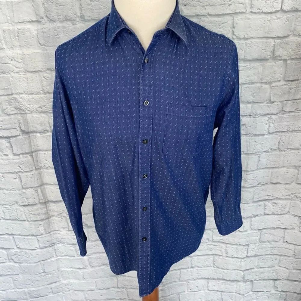 Michael Kors 100% cotton button down men’s blue print dress shirt size 16 32x33